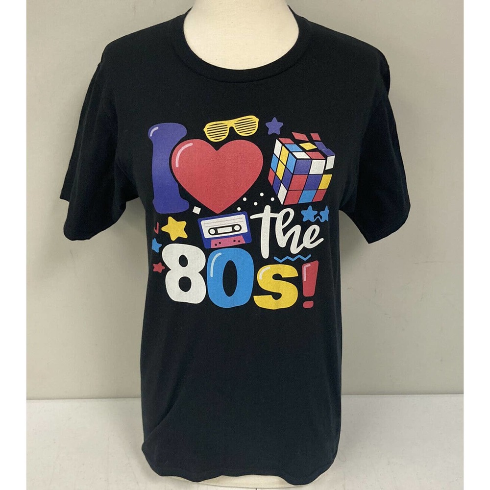 I Love The 80's Graphic T-Shirt Small Retro Cassette Tape Rubiks Cube